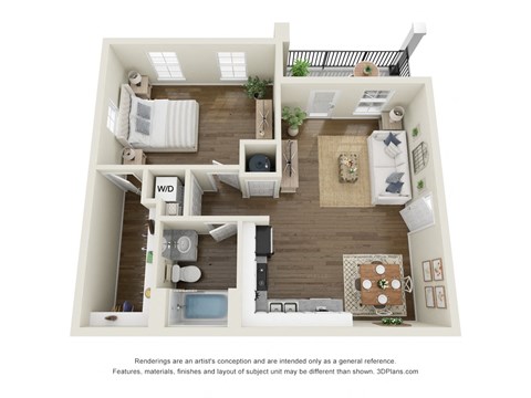1 Bed 1 Bath Floor Plan  at Highland Hills Apatrtments, Grovetown, Georgia
